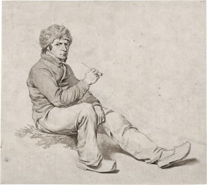 Lot 6798, Auction  113, Safft, Johan Christiaan Willem, Rückenfigur einer auf einer Wiese sitzenden Bäuerin mit Weidenkorb; Pfeiffe rauchender Bauer auf einem Wiesenstück sitzend