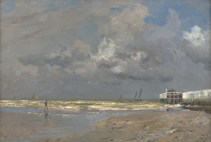 Lot 7451, Auction  113, Tuxen, Laurits Regner, Strandszene mit Gewitterwolken in Ostende