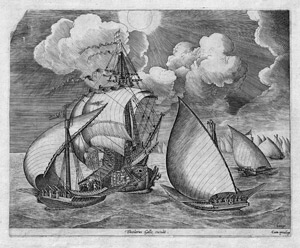 Lot 5382, Auction  114, Bruegel d. Ä., Pieter - nach, Eine Galeerenflotte in Begleitung einer Karavelle