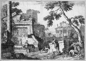 Lot 5828, Auction  114, Ricci, Marco, Landschaft mit den Ruinen eines Gebäudes und einem großen Brunnen