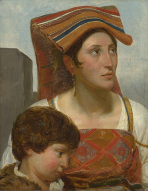 Lot 6040, Auction  114, Italienisch, Mitte 19. Jh. Junge Frau in der Tracht von Albano Laziale  mit ihrem Jungen