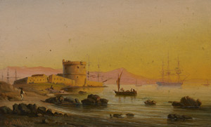 Lot 6081, Auction  114, Castell, Johann Anton, Toulon: Sonnenuntergang über dem Fort de Balaguier im Hafen.