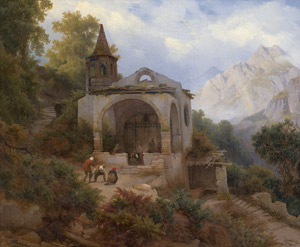 Lot 6087, Auction  114, Biermann, Karl Eduard, Kapelle in den Alpen mit Wallfahrern