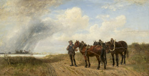 Lot 6095, Auction  114, Hartmann, Ludwig, Rast vor der Überfahrt: Rauchender Knecht mit drei Pferden