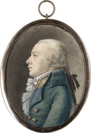 Lot 6360, Auction  114, Deutsch, um 1790. Profilbildnis eines jungen Mannes nach links, in hellblauer Jacke