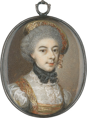 Lot 6394, Auction  114, Deutsch, um 1760. Bildnis einer jungen Frau, vielleicht einer braunschweigischen Prinzessin, mit schwarzer Schleife um den Hals