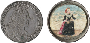 Lot 6396, Auction  114, Augsburgisch, um 1740. Schraubthaler einer Münze von König Georg I., innen Miniatur