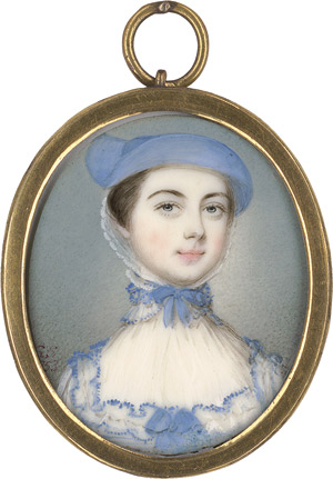Lot 6406, Auction  114, Spencer, Gervase, Bildnis eines jungen Mädchens mit hellblauem Hut, in blau gerändertem weißem Kleid