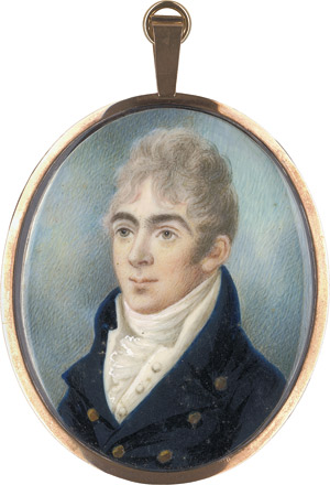 Lot 6422, Auction  114, Englisch, um 1805/1810. Bildnis eines jungen Mannes in dunkelblauer Jacke und weißer Weste 
