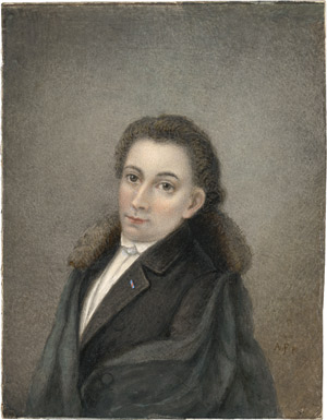Lot 6462, Auction  114, Deutsch, Bildnis eines jungen Mannes genannt Mendelsohn, in dunkelgrünem Umhang mit Pelzkragen über dunkelbrauner Jacke und weißem Hemd