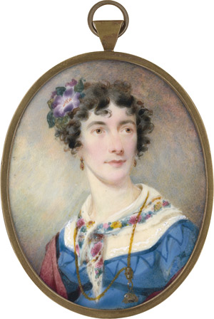 Lot 6470, Auction  114, Macleay, Kenneth, Bildnis einer jungen Frau in blauem Kleid mit weißem Spitzenbesatz, Blumen im Haar