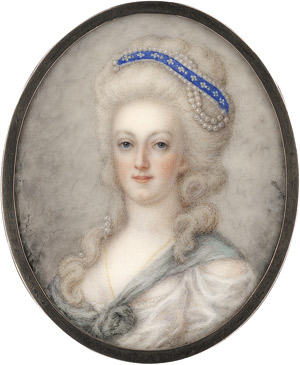 Lot 6474, Auction  114, Französisch, Bildnis der Königin Marie-Antoinette mit Perlenschnüren in der gepuderten Frisur
