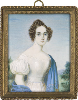 Lot 6477, Auction  114, Holder, Johann Michael - nach, Bildnis einer jungen Frau in weißem Kleid mit blauem Schal, vor Landschaft