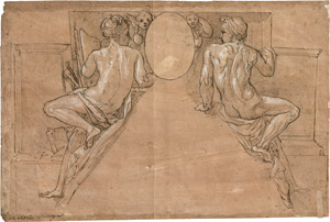 Lot 6503, Auction  114, Italienisch, um 1560. Entwurf für eine Supraporte mit zwei Rückenfiguren