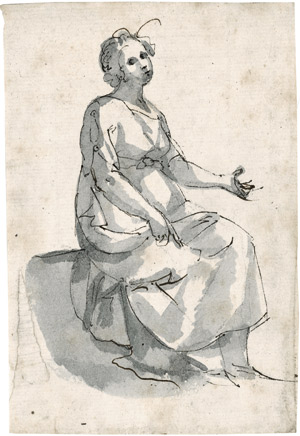 Lot 6518, Auction  114, Allegrini, Francesco, Studie einer sitzenden Frau; Kniender nackter Mann mit erhobenem Arm