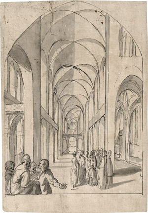 Lot 6530, Auction  114, Witte, Emanuel de - Umkreis, Innenansicht einer gotischen Kirche mit figürlicher Staffage
