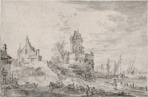 Lot 6556, Auction  114, Velde, Esaias van de - zugeschrieben, Küstenlandschaft mit dörflicher Kulisse und Fischerbooten