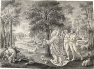 Lot 6562, Auction  114, Niederländisch, um 1600. Gottvater verbietet Adam und Eva vom Baum der Erkenntnis zu essen
