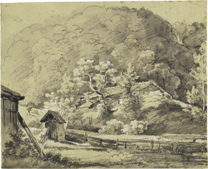 Lot 6636, Auction  114, Dillis, Johann Georg von, Ein Bauerngehöft mit Scheunen in bayrischer Landschaft