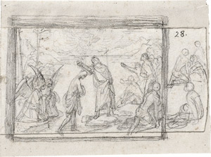 Lot 6645, Auction  114, Overbeck, Friedrich, Fünf Blatt Kompositionsskizzen zu christlichen Themen, darunter eine Taufe Christi