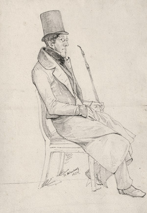 Lot 6646, Auction  114, Achenbach, Andreas, Portrait des Franz Graf von Pocci, sitzend mit Pfeife und Zylinder