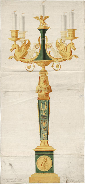 Lot 6656, Auction  114, Schnorr von Carolsfeld, Julius - zugeschrieben, Fünfflammiger Kandelaber im ägyptischen Stil