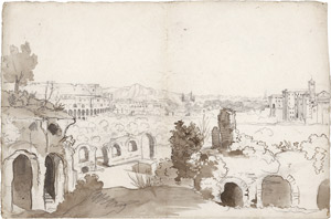 Lot 6672, Auction  114, Kügelgen, Constantin von, Blick auf das Colosseum und die Basilica dei Santi Giovanni e Paolo vom Palatin in Rom aus. 