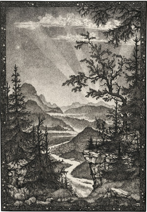 Lot 6781, Auction  114, Wöhler, Hermann, Gebirgige Landschaft mit Blick in ein Flusstal