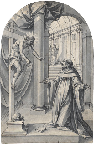 Lot 6835, Auction  114, Süddeutsch, um 1590. Der gekreuzigte Christus erscheint einem Heiligen