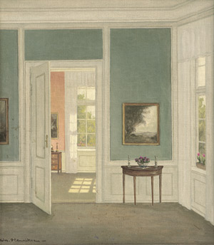 Lot 7269, Auction  114, Henriksen, William, Interieur mit Ausblick auf den Garten im Sonnenschein