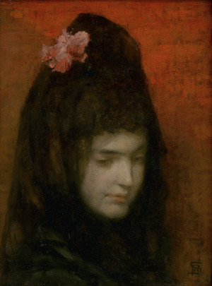 Lot 7463, Auction  114, Schwartz, Frans, Porträt einer jungen Frau mit Mantilla und roter Rose