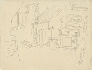 Lot 8101, Auction  114, Grosz, George, Interieur einer Dachkammer mit Flaschenzug
