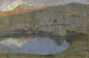 Lot 8179, Auction  114, Leistikow, Walter, Felsige Landschaft an einem See mit Bergkette