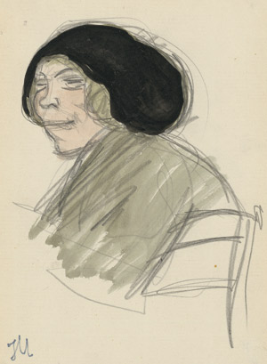 Lot 8217, Auction  114, Mammen, Jeanne, Porträtskizze einer Frau mit schwarzem Hut