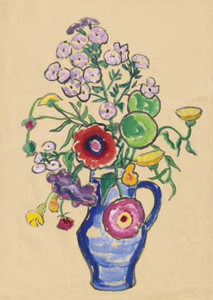 Lot 8233, Auction  114, Münter, Gabriele, Blaue Henkelvase mit Sommerblumenstrauß mit rotem Mohn