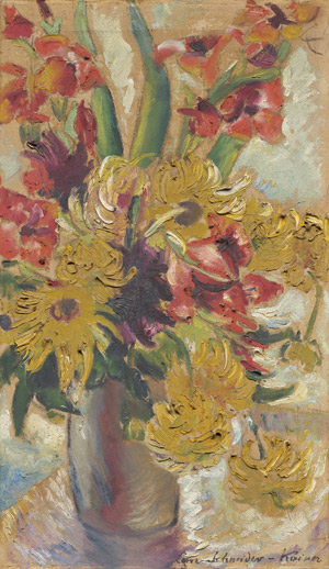 Lot 8299, Auction  114, Schneider-Kainer, Lene, Stilleben mit roten Gladiolen und gelben Chrysanthemen