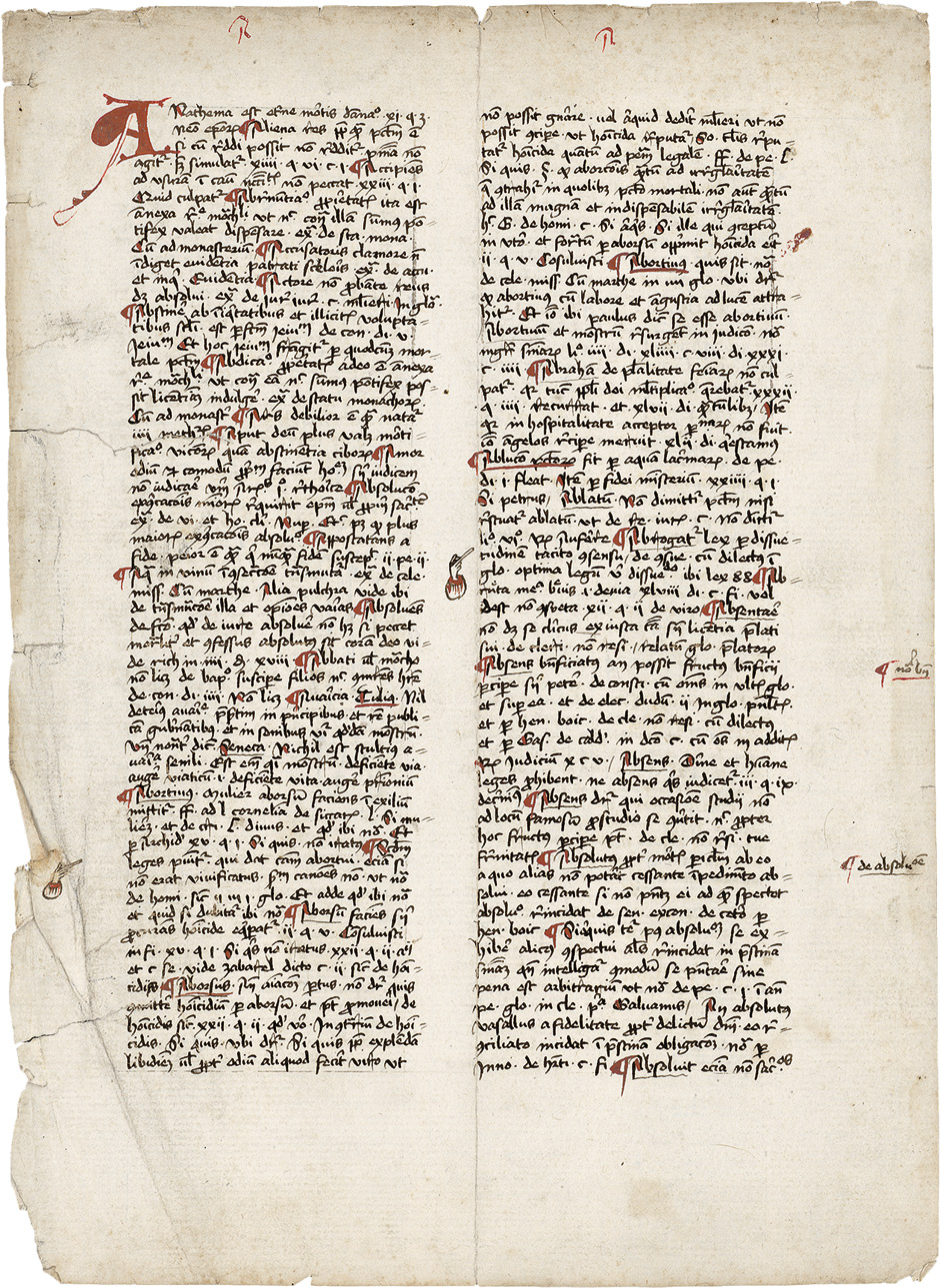 Lot 1001, Auction  115, Anathema est, Einzelblatt einer lateinischen Handschrift auf Papier. 