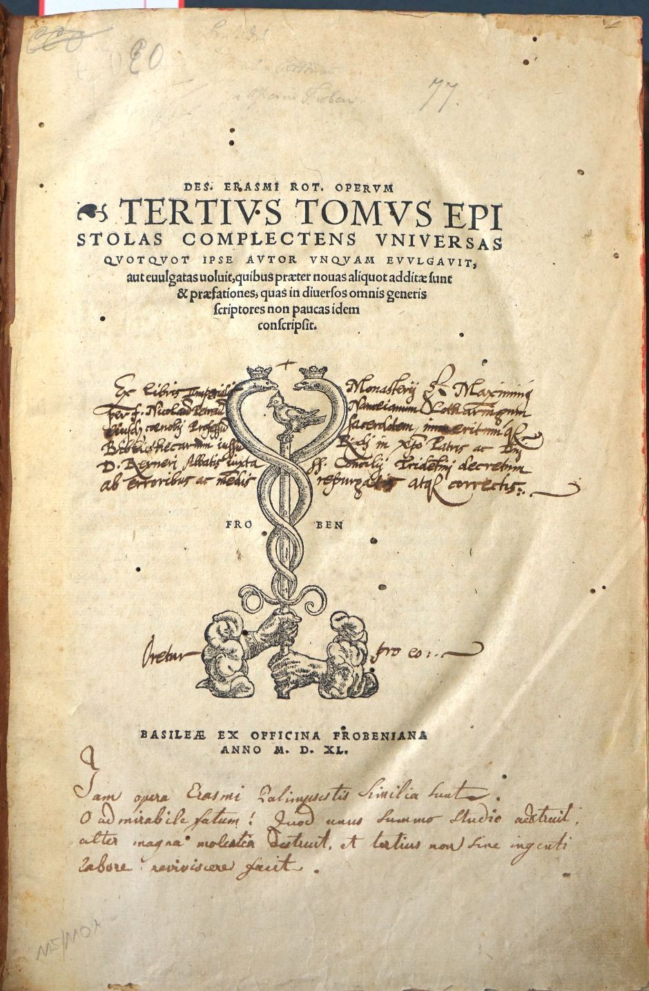 Lot 1101, Auction  115, Erasmus von Rotterdam, Desiderius, Operum tertius tomus epistolas complectens