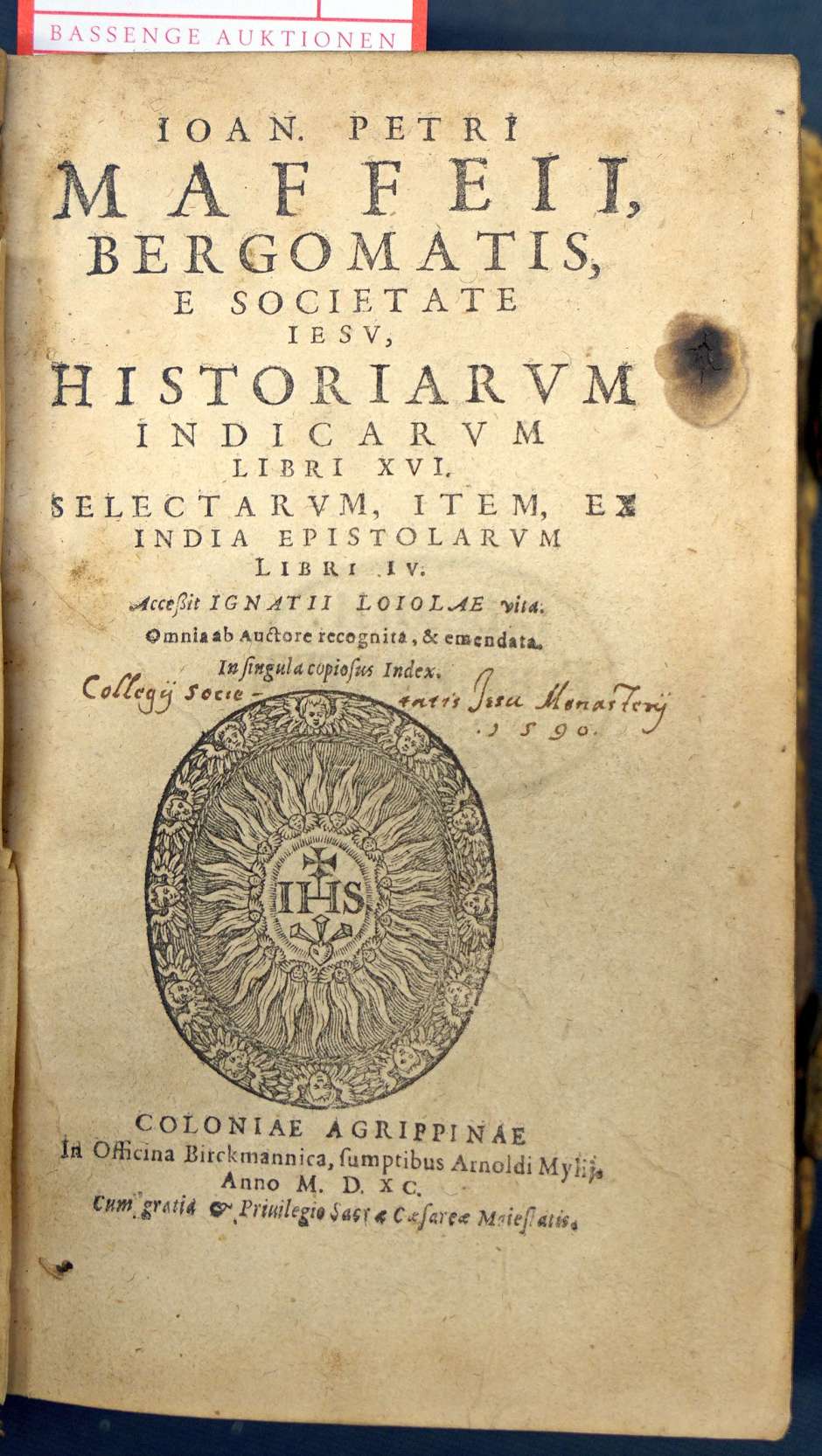 Lot 1146, Auction  115, Maffei, Johann Peter, Historiarum indicarum libri XVI