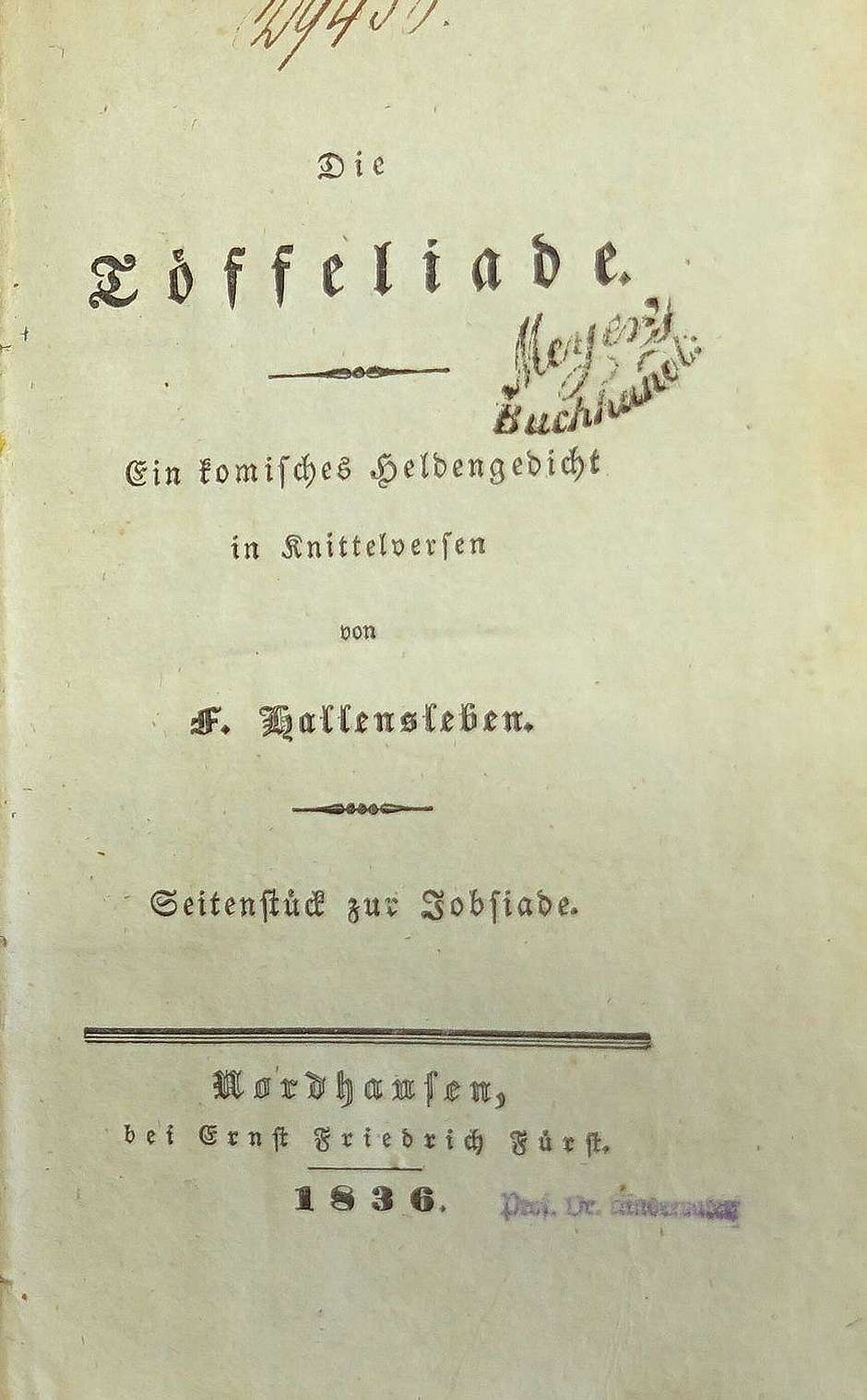 Lot 2073, Auction  115, Hallensleben, Friedrich August Wilhelm, Die Töffeliade