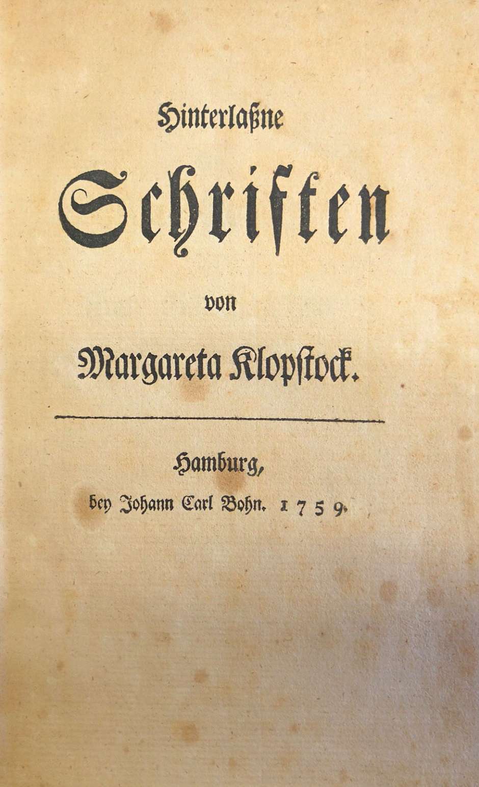 Lot 2100, Auction  115, Klopstock, Margareta, Hinterlaßne Schriften