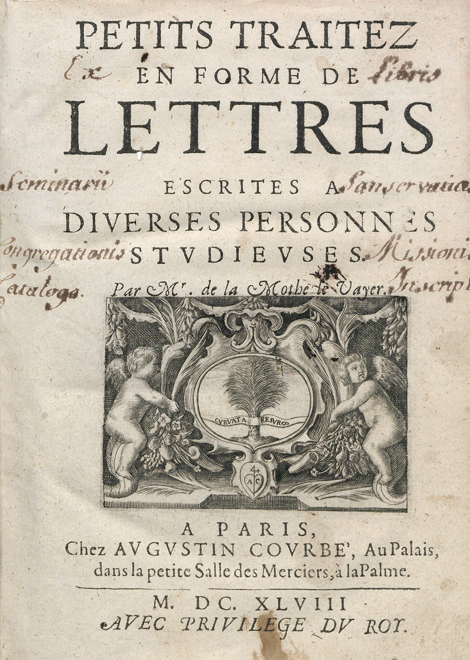 Lot 2110, Auction  115, La Mothe Le Vayer, François de, Petits traitez en forme de lettres escrites