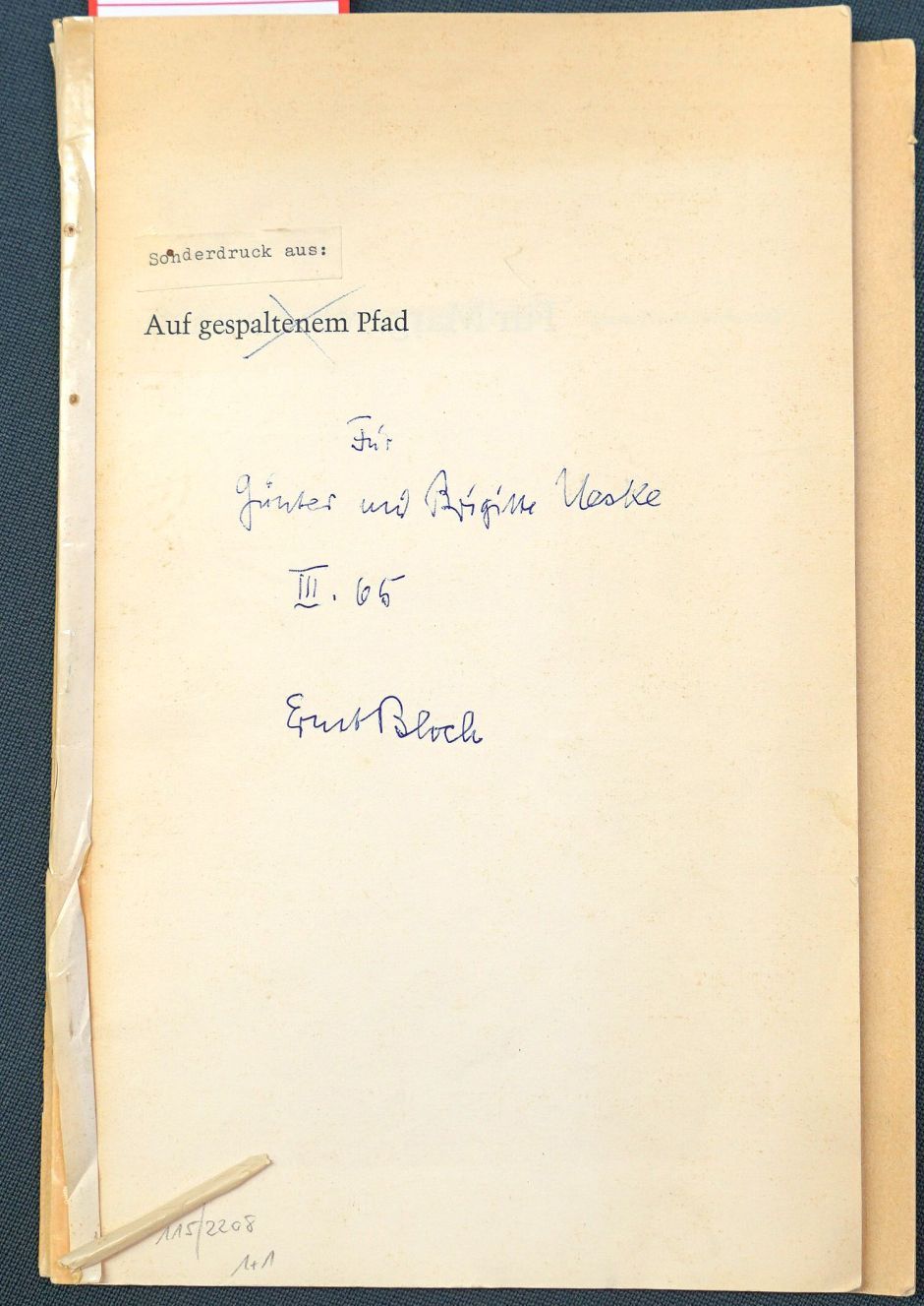 Lot 2208, Auction  115, Bloch, Ernst, Zwei Sonderdrucke mit eigenhändiger Widmung von Ernst Bloch