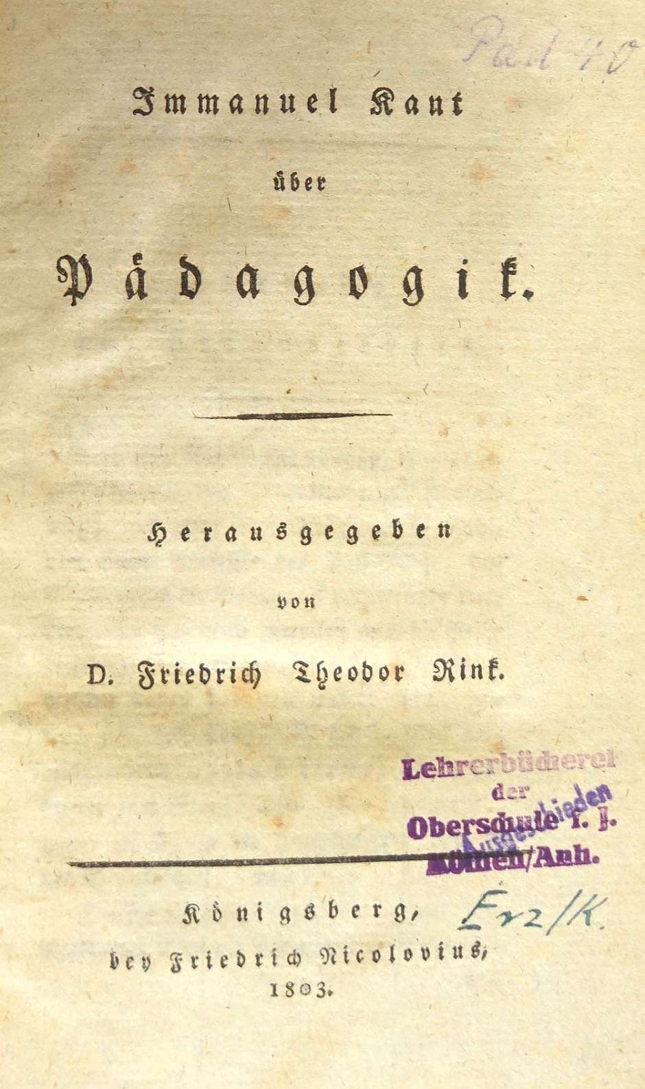 Lot 2218, Auction  115, Kant, Immanuel, Über Pädagogik