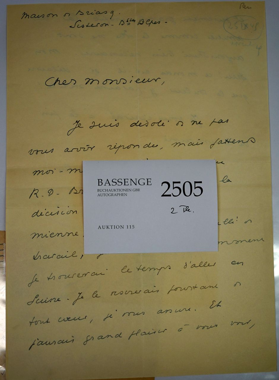 Lot 2505, Auction  115, Bernanos, Georges, Brief 1945