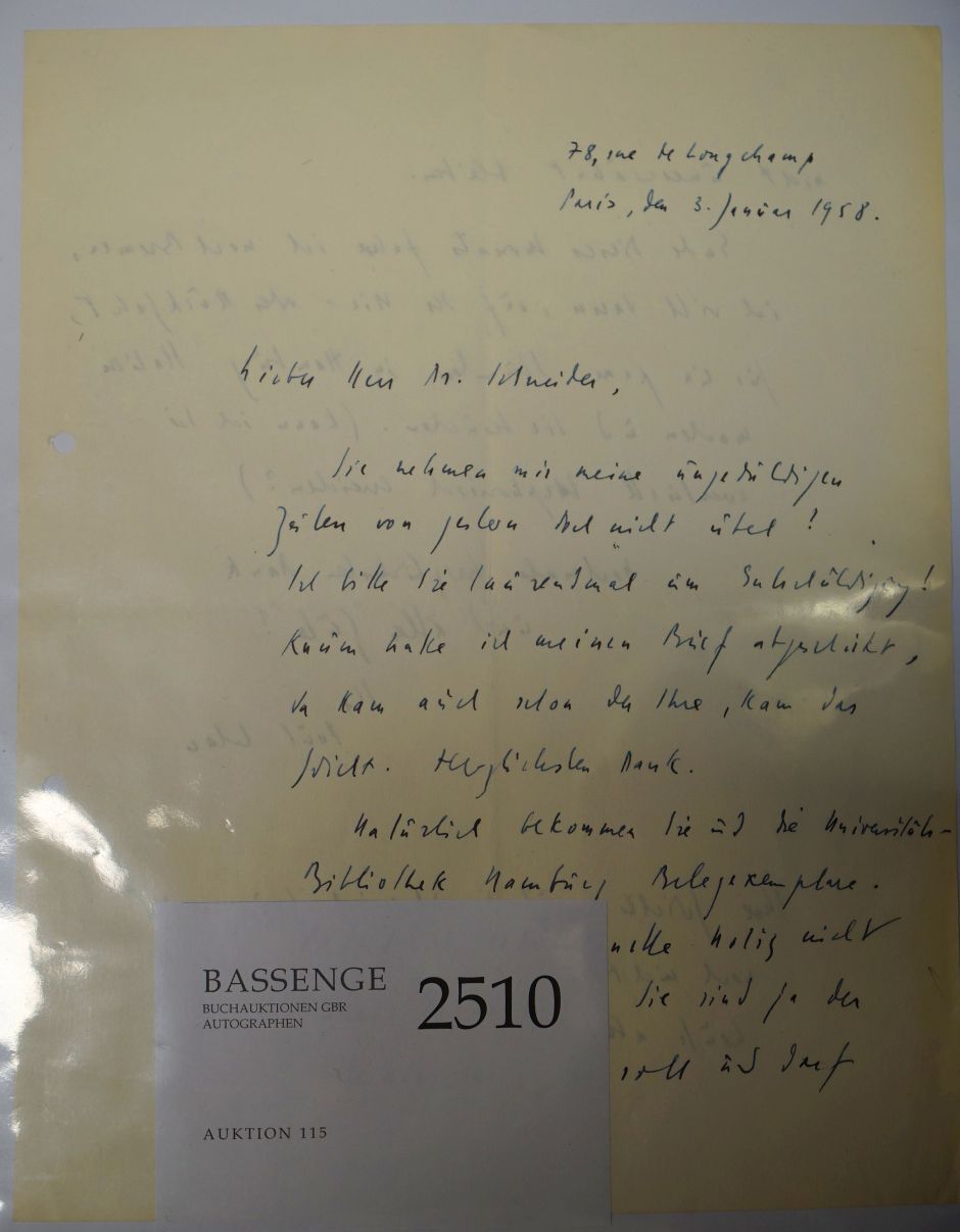 Lot 2510, Auction  115, Celan, Paul, Brief 1958