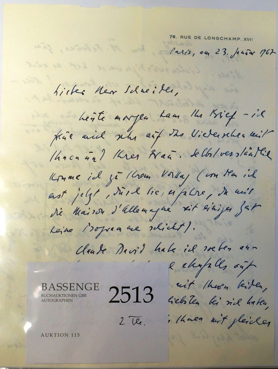 Lot 2513, Auction  115, Celan, Paul, Brief 1967