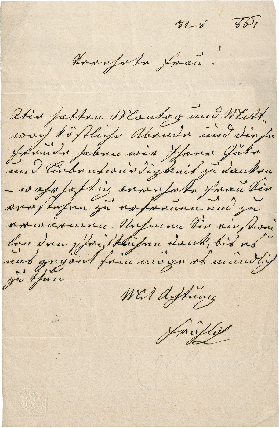 Lot 2532, Auction  115, Fröhlich, Katharina, Brief 1864