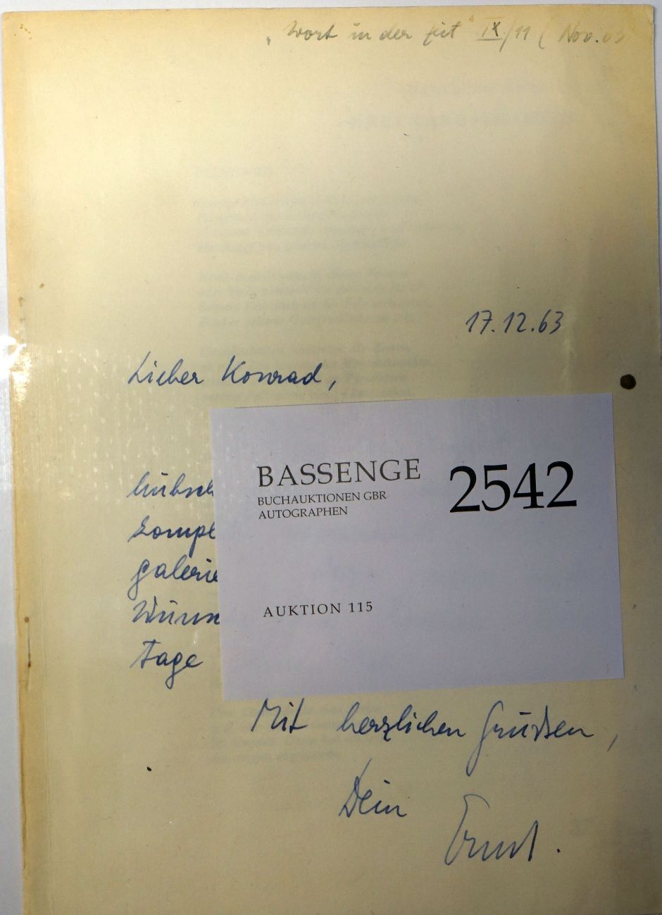 Lot 2542, Auction  115, Jandl, Ernst, Brief an Konrad Bayer