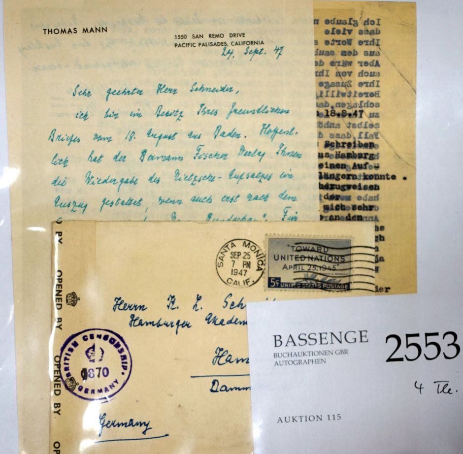 Lot 2553, Auction  115, Mann, Thomas, Brief 1947